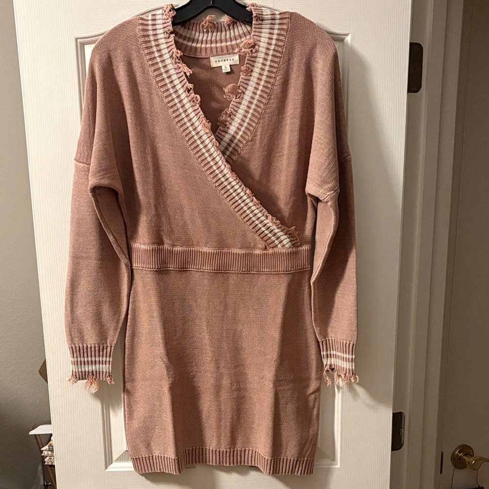 Promesa NWOT Distressed Bodycon Taupe Sweater Dress sizes S, M and L